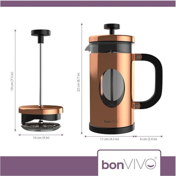 BonVivo Gazetrao I 34 oz (8 Cup) French Press Copper Finish NEW - Picture 11 of 11